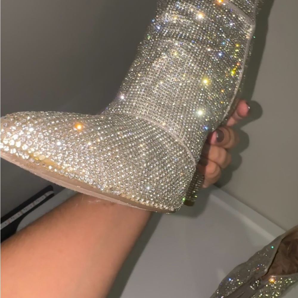 Silver Rhinestone Ankle Boots - Picture 6 of 6